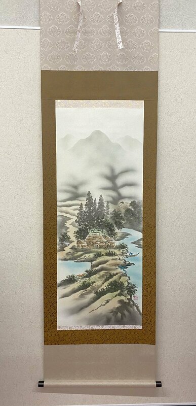 【三枝堂】新品　掛軸　「四神相応山水」　尺五立　　筆者：山口五峰　桐箱入り　年中掛け　床の間・部屋への飾りに！☆送料は当社負担☆　