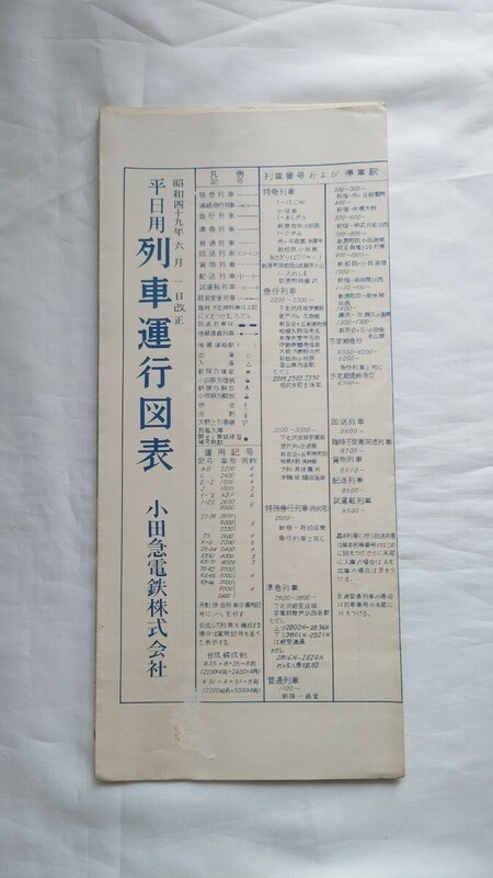 ◎小田急◎平日用・休日用 列車運行図表◎昭和49年9月1日改正 両面印刷 ダイヤグラム