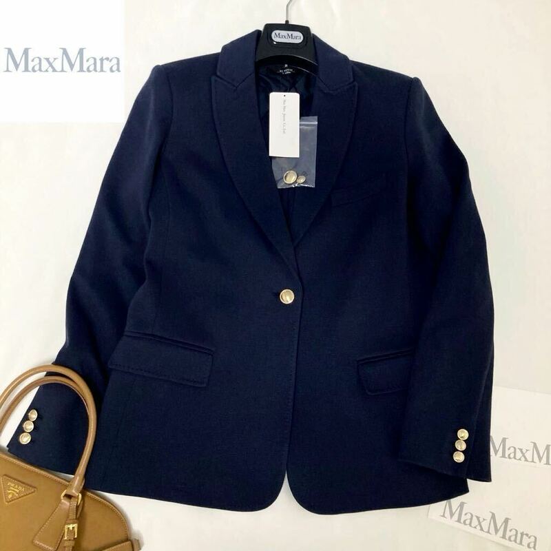 ★大きいサイズ★新品タグ付★マックスマーラ MaxMara Lサイズ ストレッチジャージージャケット 紺ブレザー ビジネス フォーマル 定価8万