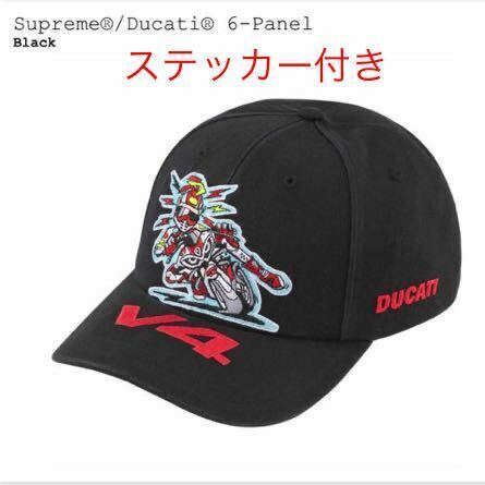 【新品】 24ss Supreme x Ducati 6-Panel Blackシュプリーム ドゥカティ 6パネル ブラック 帽子 cap キャップ 黒 バイク ステッカー付き