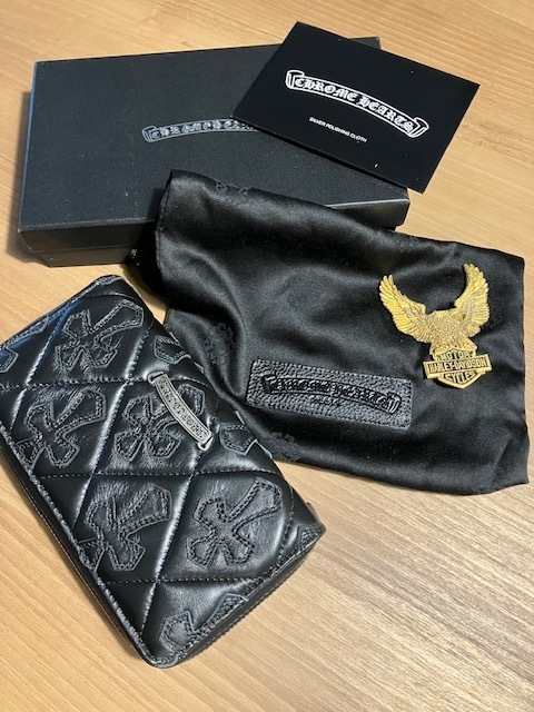 希少ビンテージハーレー黄金デカール&クロムハーツ風の財布、小物入、 古いハーレーのゴールドエンブレム