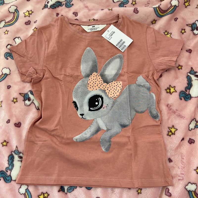 未使用　女の子　120/130サイズ　Tシャツ　ライトピンク　H&M エイチアンドエム　半袖Tシャツ 半袖 トップス プリントTシャツ