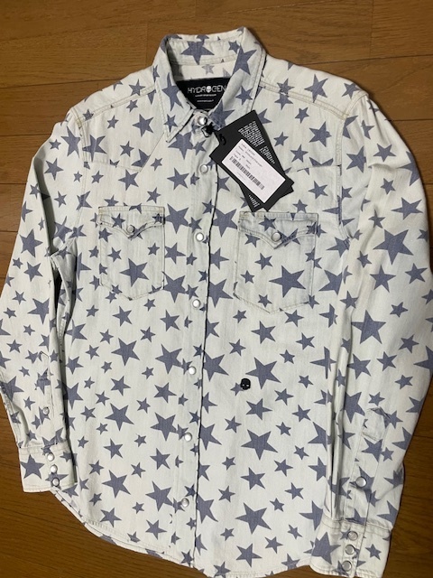 美品 タグ付 ハイドロゲン HYDROGEN スター デニム シャツ AVVOCATO STAR SHIRT インディゴ ブルー Sサイズ BLUE 180544-043