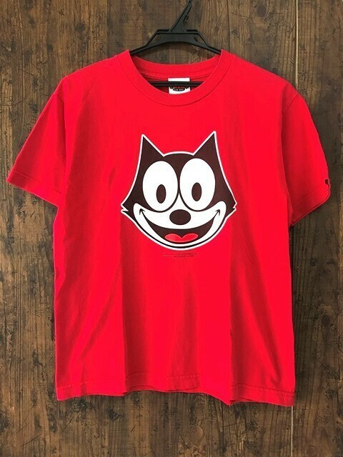 ss_1282y ★定形外 配送★ USA製 ヴィンテージ フィリックス・ザ・キャット 半袖Tシャツ 丸首 レッド 女性用 L (日本サイズLL程度)