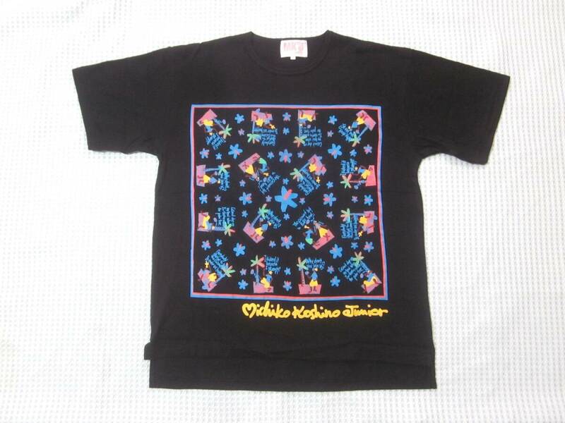 MK'J 日本製 michiko koshino junior コシノミチコ カラフルプリント 半袖 Ｔシャツ レディースL バスト86-94 ゆったり 半Ｔ 黒 6802