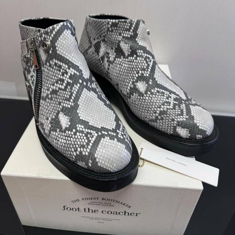 美品 foot the coacher パイソンライダースブーツ 定価74,800円 7.5/25.5cm フットザコーチャー RIDERS BOOTS PYTHON レザーシューズ 革靴