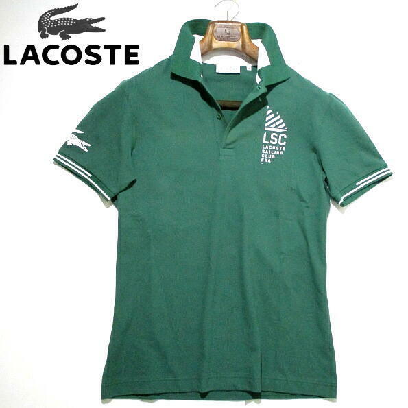 袖ロゴ ▼定価15400円 ラコステ　ビッグワニ　デカワニ　ビッグロゴ　LACOSTE　半袖ポロシャツ　グリーン系　緑　鹿の子　ピケ　4　Lサイズ