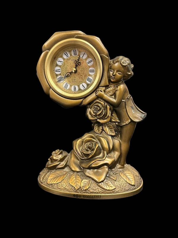 A10081 動作品 CITIZEN シチズン　置き時計　薔薇 妖精　ブロンズ　重さ約2kg　昭和レトロ　現状品