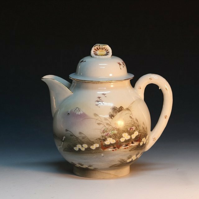 ◆◇近代工芸 山井製 卵殻手( egg shell,tea pot ) 富士山に雁文 ティーポット 明治 1800年代後期/ 里帰り◇◆dbsy12852-R