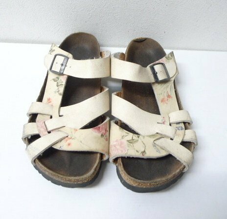 ◆BIRKENSTOCK ビルケンシュトック　花柄 Papillio レザー サンダル 白 サイズ24.5 使用感あり