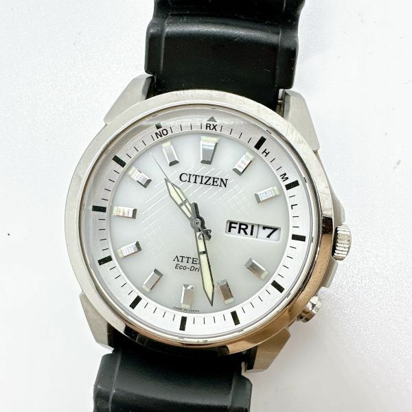 A2406-4-8 １円スタート 電波ソーラー　美品　稼働品　CITIZEN　ATTESA　シチズン　アテッサ　ホワイト文字盤　メンズ腕時計