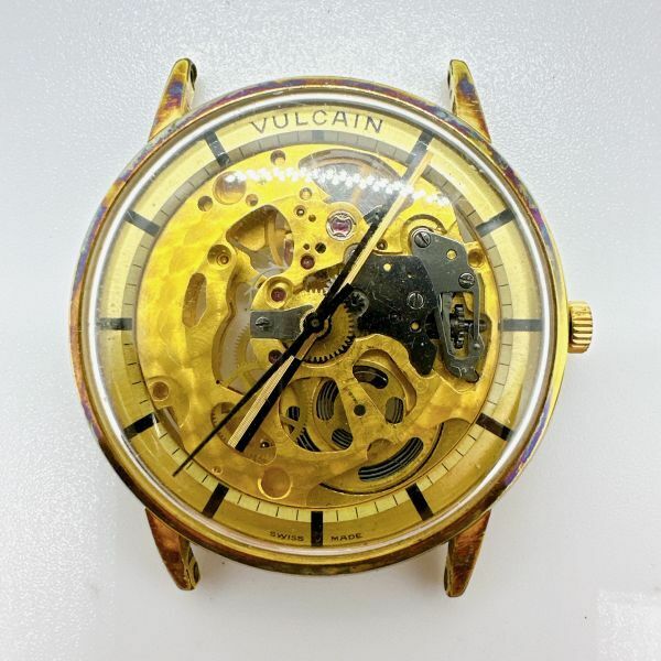A2406-4-5 １円スタート 手動巻き　良品　稼働品　VULCAIN　ヴァルカン　アンティーク　スケルトン　メンズ腕時計　ゴールド