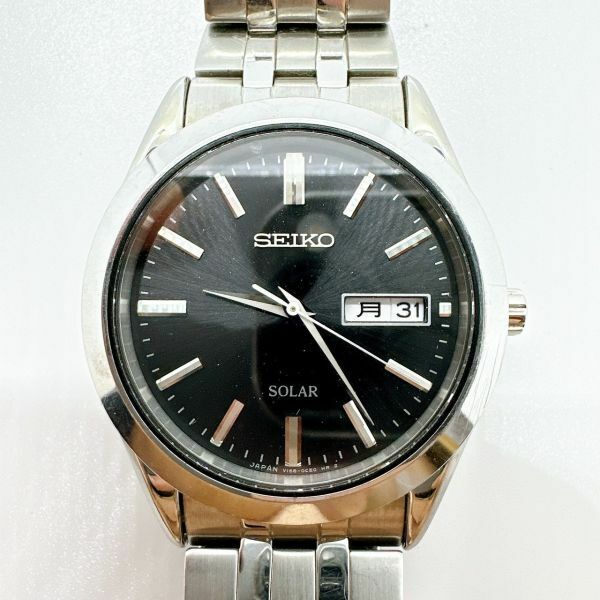 A2405-４-1 １円スタート ソーラー　美品　稼働品　SEIKO　SOLAR　セイコー　ブラック文字盤　メンズ腕時計　シルバー　