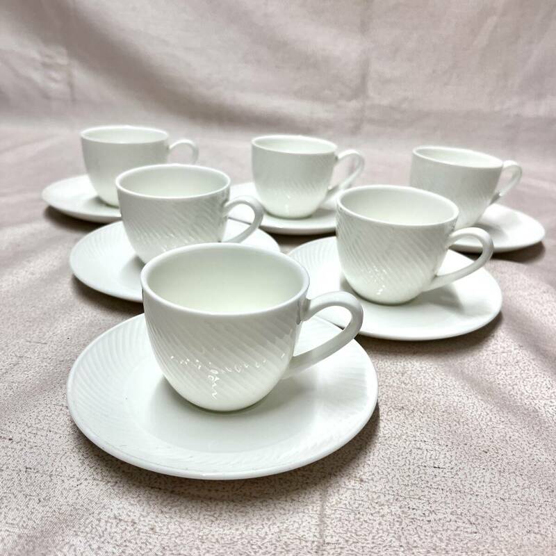 NAKATOH JAPAN mic Bone China　デミカップ＆ソーサー　白磁　スパイラル　6客　業務用（4438）