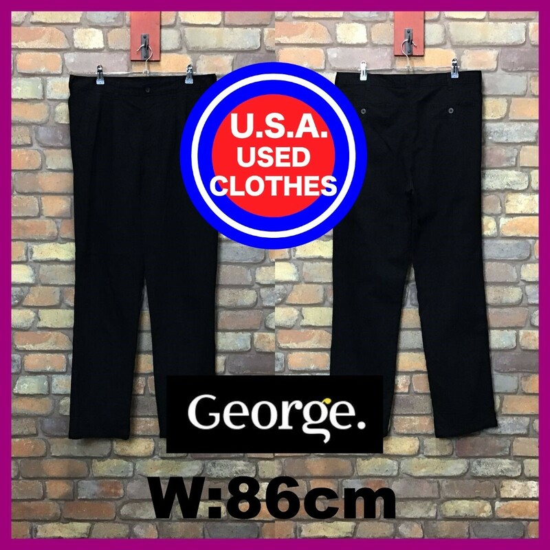 BP3-518★W86センチ位★USA古着★格安！【GEORGE】美シルエット 2タック スラックスパンツ【W34 メンズ L】ブラック ボロ ゴルフ アメカジ