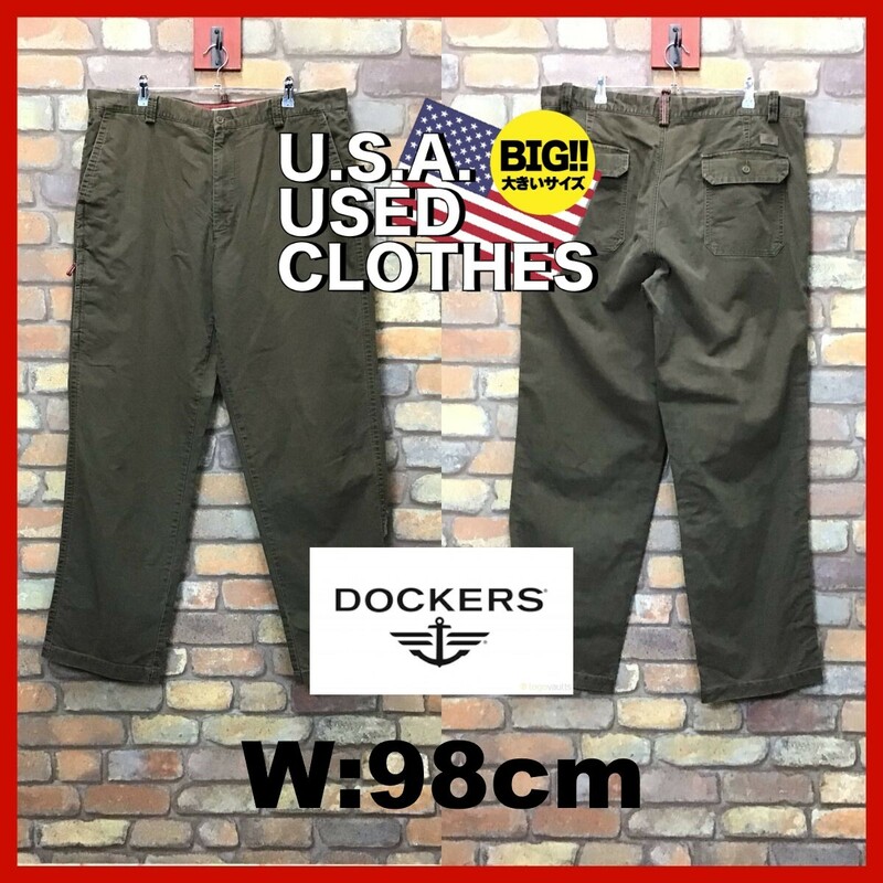 CP1-070★W98センチ位★国内未発売★状態良好【DOCKERS】オーバーサイズ ジップポケット付 カーゴパンツ【W38 メンズ XL】茶 ミリタリー