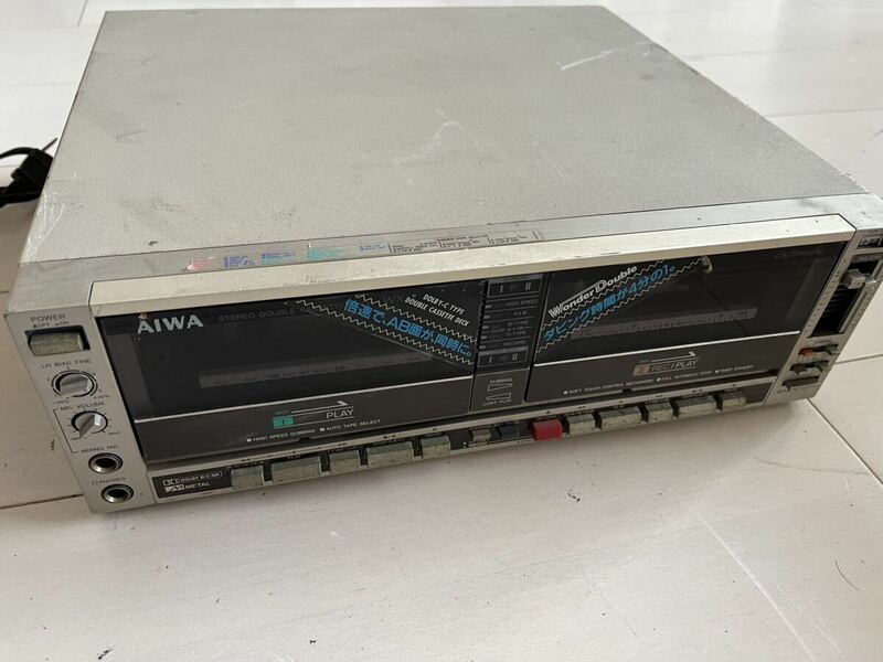 1円スタート AIWA AD-WX11 ステレオカセットデッキSTEREC DOUBLE CASSETTE DECK オーディオ機器 通電確認済み