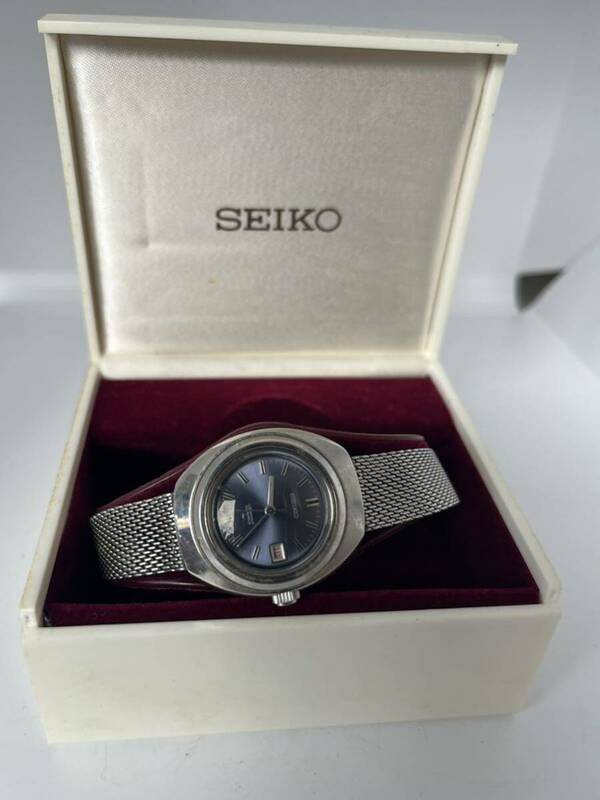 1円スタート SEIKO レディース 腕時計 special 2202-0080 23石 デイト 青文字盤 手巻き セイコー ケース付き