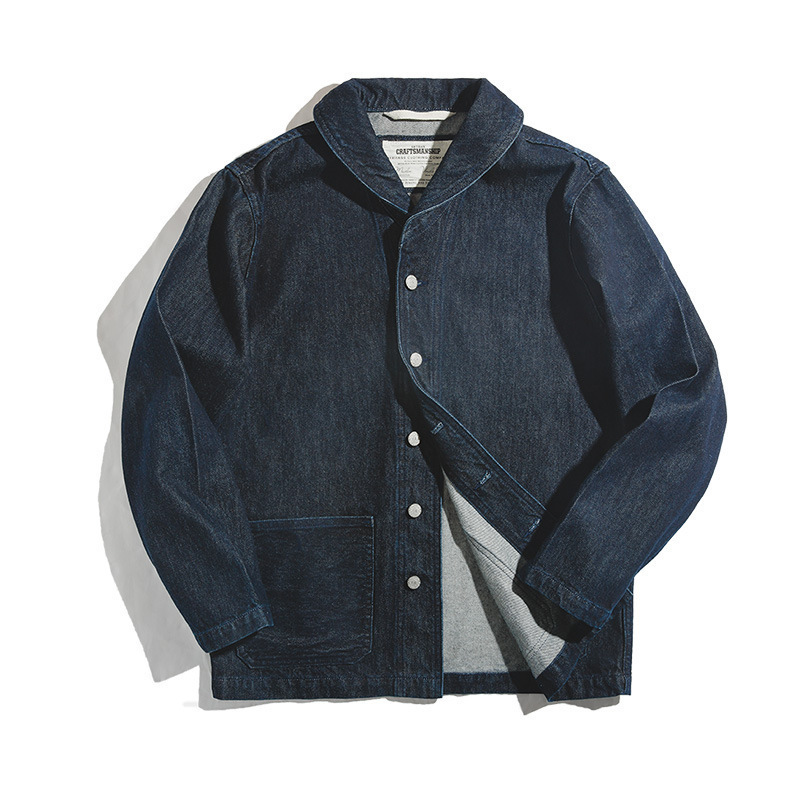 春秋 13.5OZ デニムジャケット DENIM 100%コットン DECK JACKET 無地 デニムデッキジャケット ウォッシュ加工 L