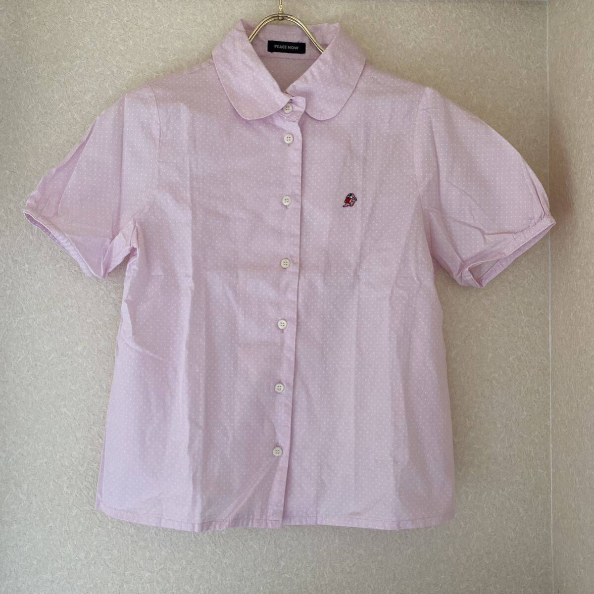 レア PEACENOW ピースナウ トップス 半袖 シャツ ブラウス ピンク 水玉 ドット柄 夏服 Mサイズ レトロ うさぎ 値下げ