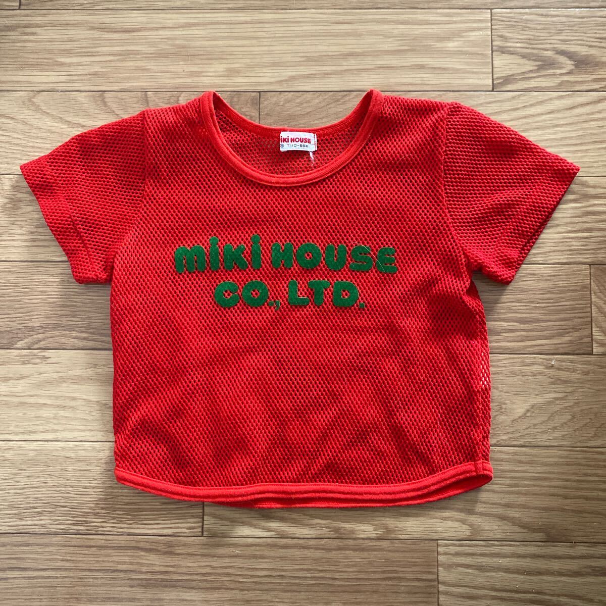 ミキハウス mikihouse 子供服 トップス 半袖 半袖Tシャツ Tシャツ カットソー メッシュ ロゴ入り あみあみ 古着 赤 レッド T110-B56 日本製