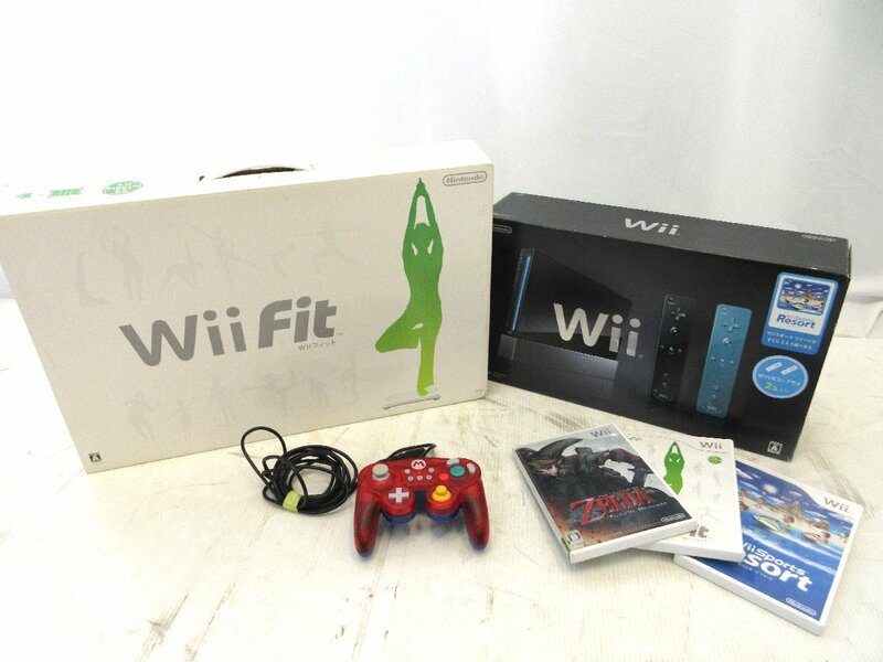 ☆980円スタート☆Nintendo Wii クロ +ソフト3本セット / WiiFit / ホリ クラシックコントローラー / 任天堂 / ゲーム機 / 名古屋発5-327△