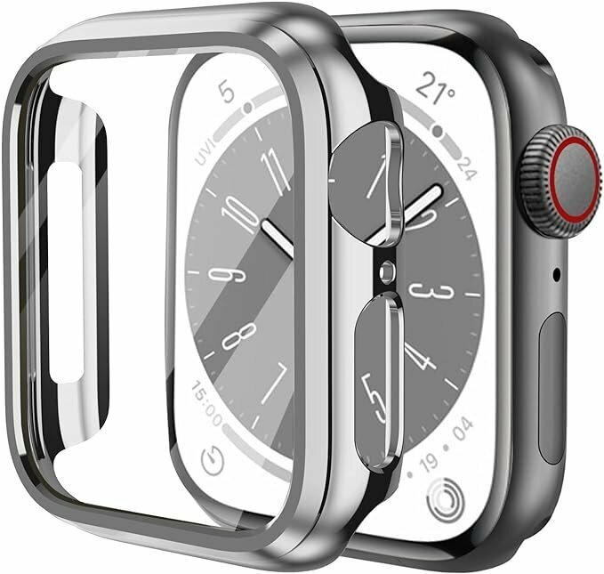 コンパチブル Apple Watch 保護ケース Series SE2/SE/9/8/7 45mm PC+TPE材質 高耐久 耐衝撃 シルバー DD0031