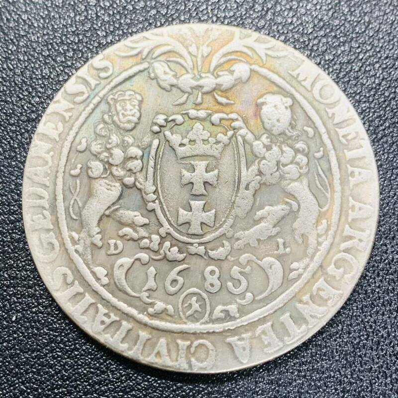 銀貨　古銭　1685年　ポーランド・リトアニア共和国　ジョン3世ソビエスキー　国章　大型　コイン　硬貨