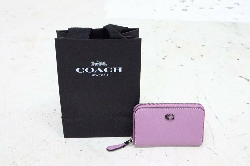 ■美品■ COACH コーチ スモール ジップ アラウンド カード ケース C6723 E2246 レザー 革 紫 ラベンダー レディース