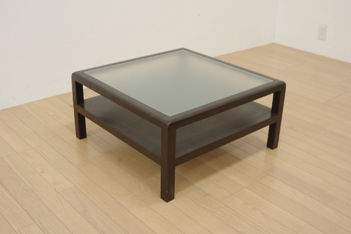 展示品 TIME & STYLE タイムアンドスタイル センターテーブル ガラス天板 オーク材 チャコールグレー 座卓 正方形 リビング 和モダン