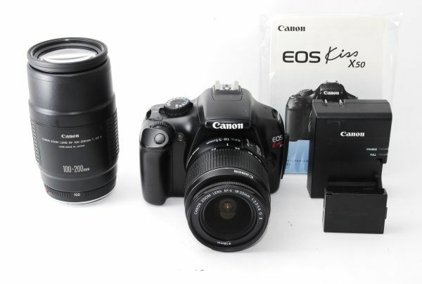 ★良品★ キヤノン CANON EOS Kiss X50 ボディ + レンズ2本 EF-S 18-55mm F3.5-5.6 IS II / EF 100-200mm F4.5 A #M98160170