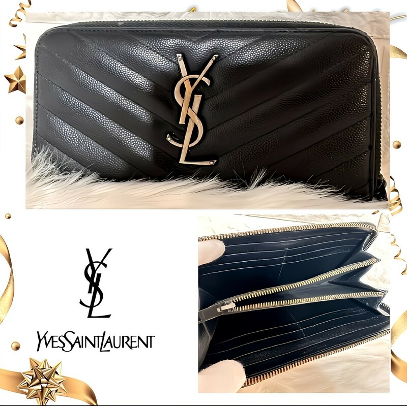 人気商品 Yves Saint Laurent イヴサンローランパリ 長財布 カサンドラ Vステッチ キャビアスキン YSL Paris ウォレット ユニセックス