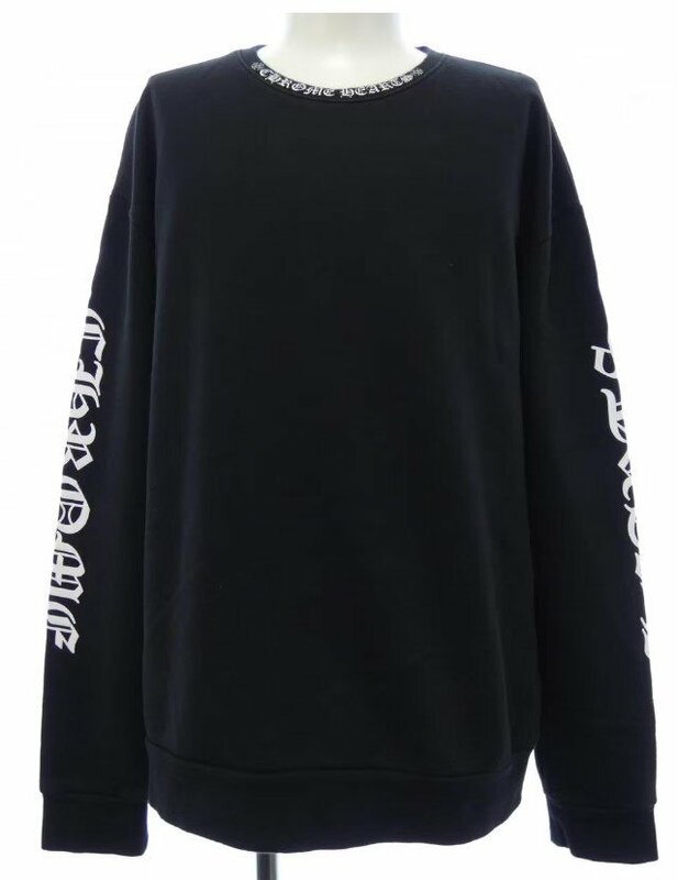 即決　CHROME HEARTS Neck Logo Crewneck Sweatshirt M 黒 クロムハーツ ネックロゴ クルーネック スウェット トレーナー プルオーバー プ