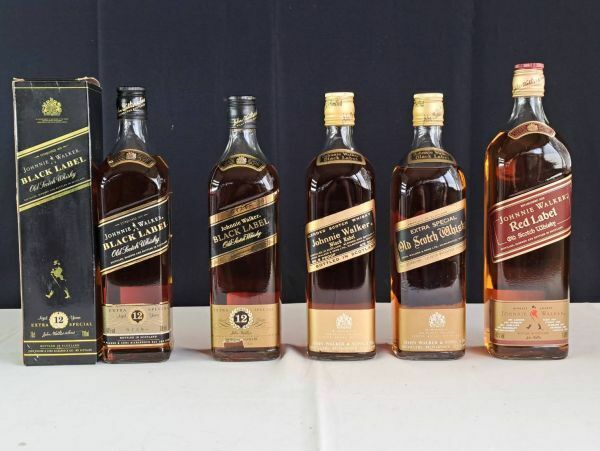 未開栓古酒 Johnnie Walker ジョニーウォーカー ブラックラベル 4本 / レッドラベル 1本 1L / スコッチ ウイスキー まとめて5本