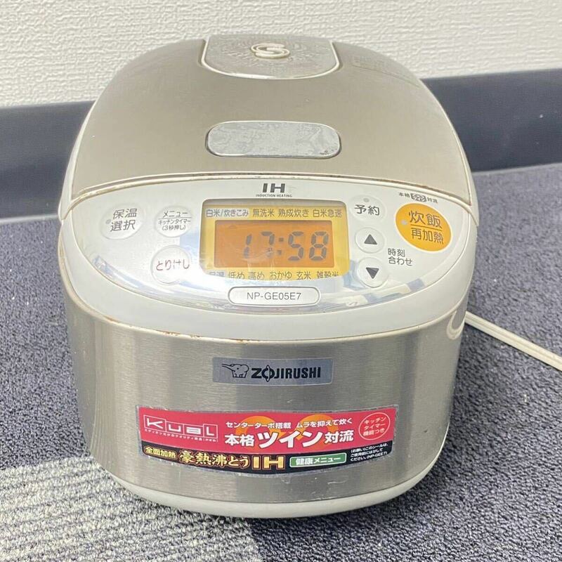 1円〜 6☆ 炊飯器 ZOJIRUSHI NP-GE05E7 動作確認済 IH炊飯ジャー キッチンタイマー機能つき 全面加熱 本格ツイン対流 家電 炊飯容量0.54L