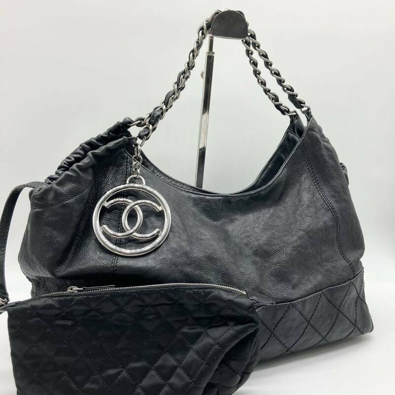 CHANEL シャネル ココカバス キャビアスキン チェーンショルダーバッグ トートバッグ 肩掛け マトラッセ ココマーク ブラック