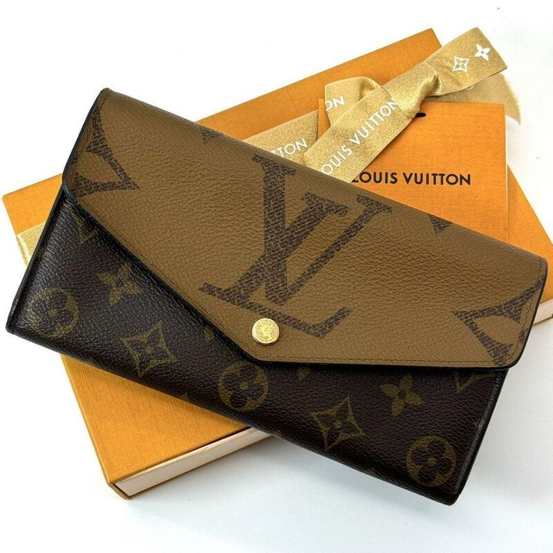 美品 ルイヴィトン モノグラム ジャイアント リバース ポルトフォイユ サラ M80726 ユニセックス ブラウン 長財布 LOUIS VUITTON RFID