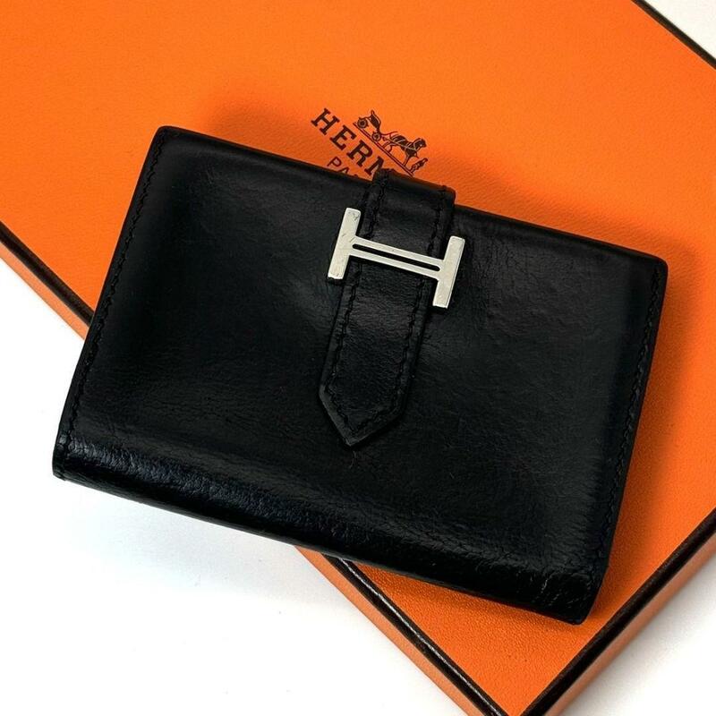 エルメス HERMES ベアン カードケース 名刺入れ 定期入れ 黒 ブラック レザー □Ｏ刻印