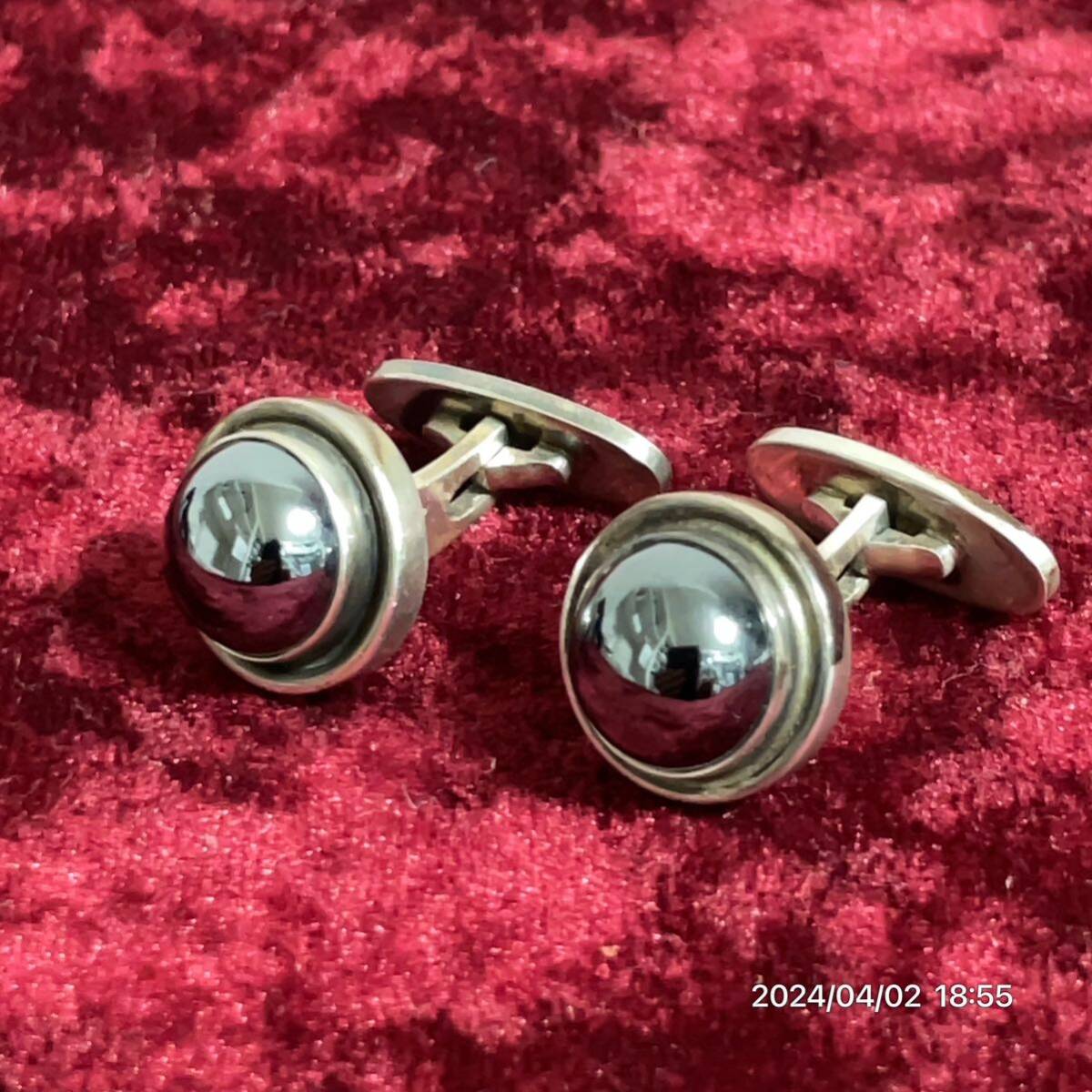 SV925 シルバー925 GEORG JENSEN ジョージジェンセン ヘマタイト　カフス カフリンクス カフスボタン アクセサリー