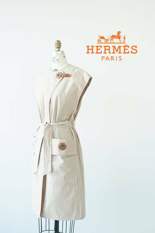 HERMES by Nadge エルメス ナデージュ アイレットクラスプ ノースリーブ ロング コート size 34 2E0116DJ 0607216