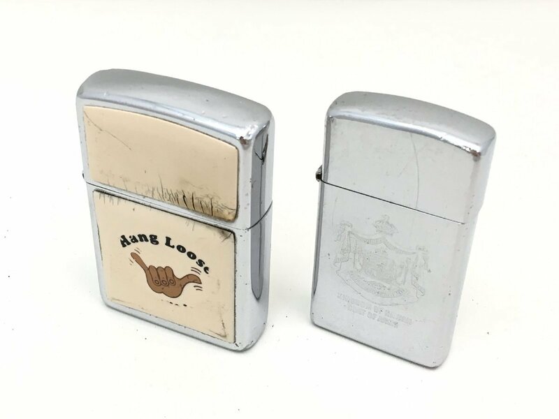 ■Zippo KINGDOM OF HAWAII COAT OF ARMS / Hang Loose オイルライター 2点 まとめ 火花あり/現状渡し 中古【UW060228】