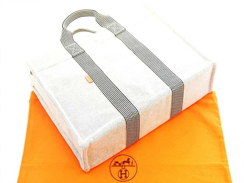 1円 極美品 角スレ無し 希少 エルメス ニューフールトゥ MM グレー HERMES フールトゥ トートバッグ ビジネス キャンバス クリーニング済