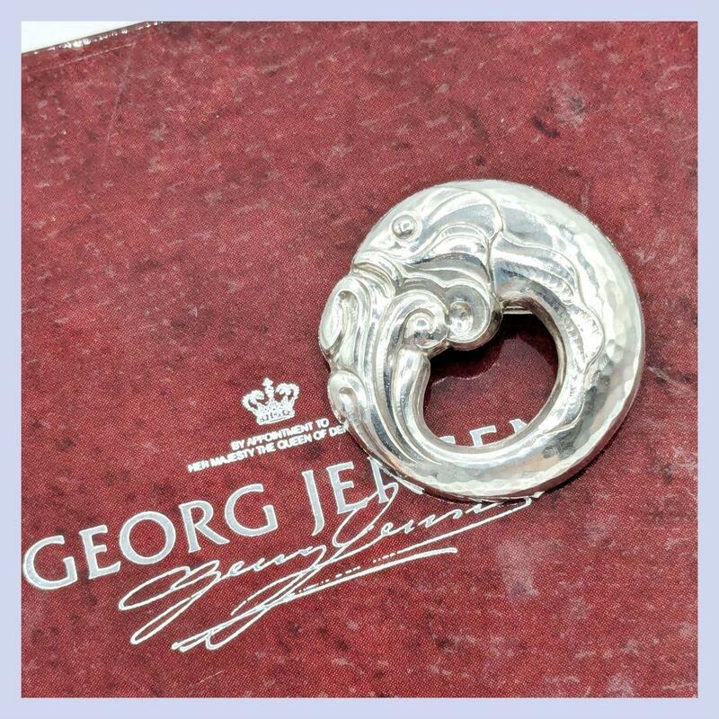 【最終値下げ】Georg Jensen ジョージジェンセン サークル フィッシュ 魚 925S ブローチ 10 シルバー ラウンド シルバー ピンブローチ