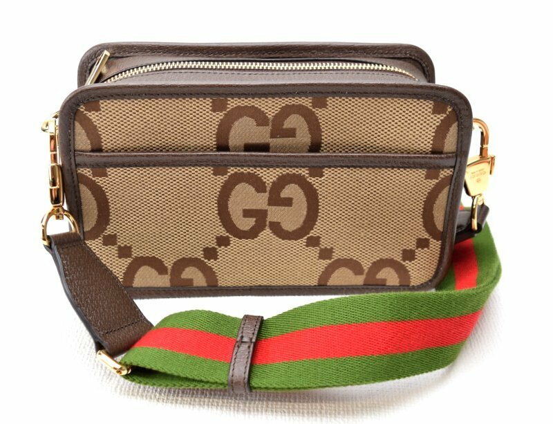 極美品 GUCCI グッチ 【ジャンボ GGキャンバス ショルダーバッグ ミニバッグ 696075 ベージュ×ゴールド金具】メンズ