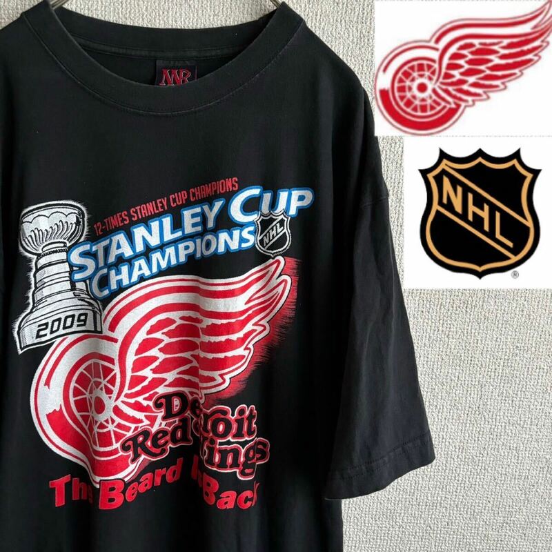 NHL Detroit Red Wings 半袖　Tシャツ　2XL 黒　2009 デトロイトレッドウイングス