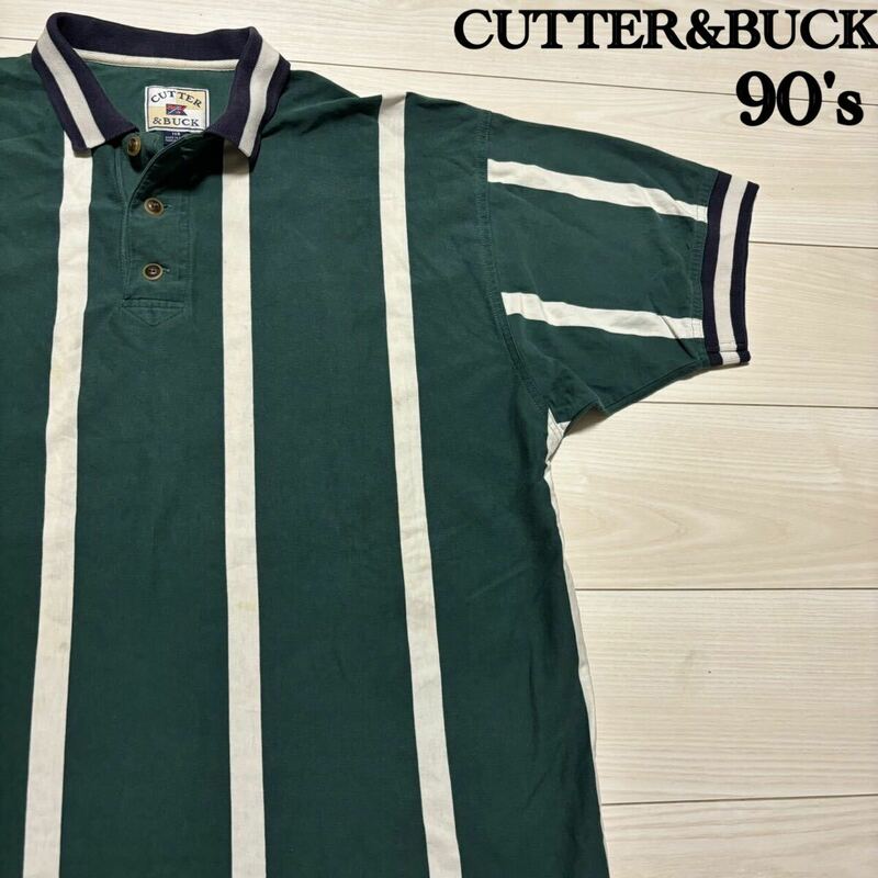 USA製　90s CUTTER&BUCK 半袖　ストライプ　ポロシャツ　レトロ　90's vintage ヴィンテージ　古着