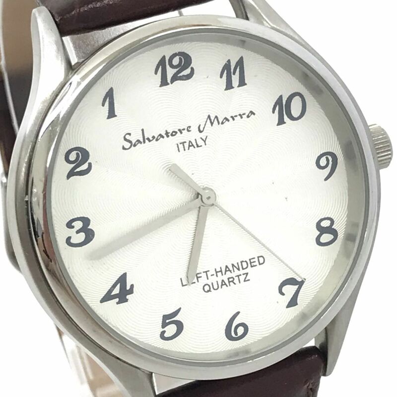美品 Salvatore Marra サルバトーレマーラ 腕時計 SM5001 クオーツ アナログ ラウンド シルバー ブラウン コレクション 電池交換済 動作OK