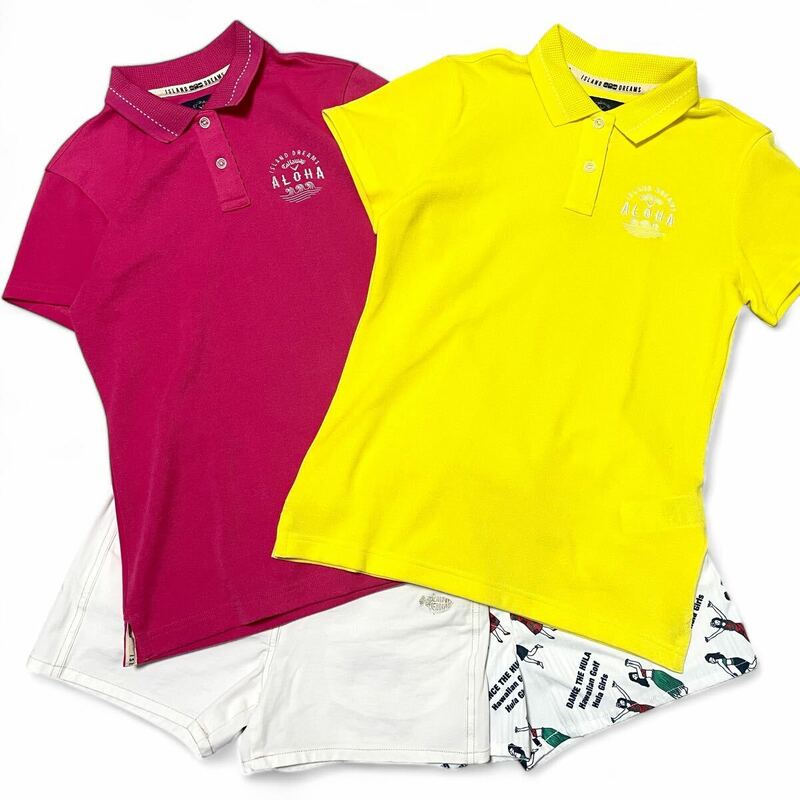 4点セット まとめ ゴルフウェア Callaway キャロウェイ 半袖 ポロシャツ ショートパンツ レディース ALOHA ISLAND DREMS 美品 