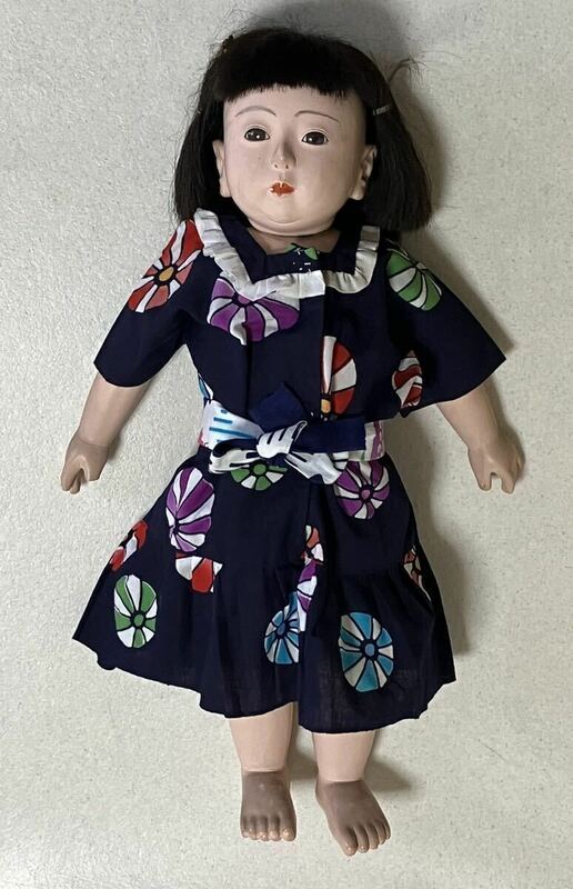市松人形　光輝？　ふいご　/お腹を押すと音がなります　日本人形　抱き人形　全長約47ｃｍ　詳細不明　ジャンク