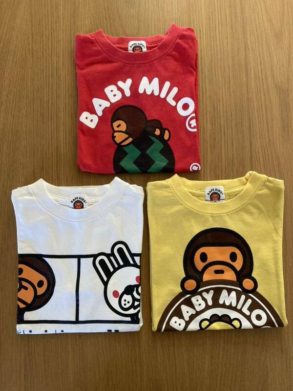 110サイズBAPE KIDSベイプキッズTシャツ３枚セット●赤●白●黄 A BATHING APEキッズTまとめ BABY MILO マイロ